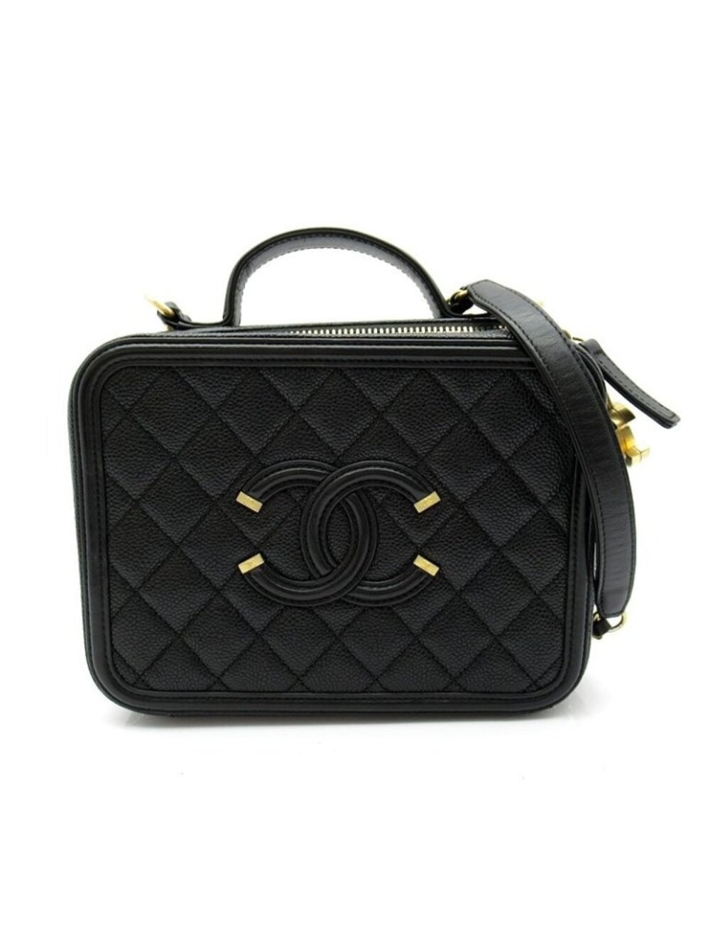 Chanel CC Filigree Vanity Shoulder Bag Caviar Leather Black